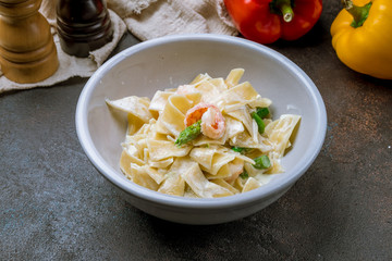 Pasta fettuccine with shrimps