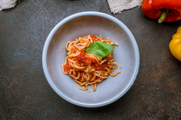 Pomodoro spaghetti in white plate