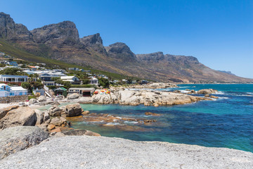 Fototapeta premium Bakoven beach, twelve apostels view sunny day, Cape Town