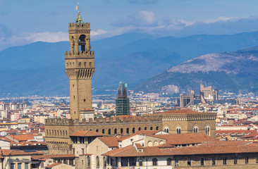 Fototapeta na wymiar Orange Roofs Palazzo Vecchio Tower Piazza Signoria Tuscany Florence Italy
