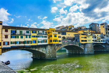 Fototapeta na wymiar Ponte Vecchio Bridge Reflections Arno River Florence Tuscany Italy