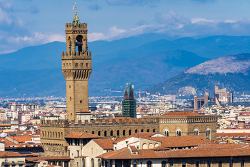 Obraz premium Orange Roofs Palazzo Vecchio Tower Piazza Signoria Tuscany Florence Italy