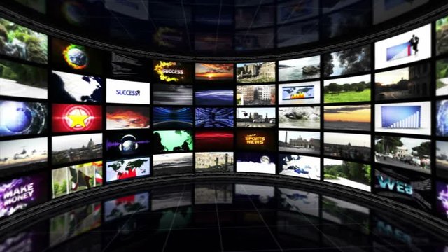 Monitors Room, Television Virtual Set Technology Concept, Animation, Background, Loop, 4k
