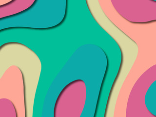 Paper art cartoon abstract waves. Paper carve background. Modern origami design template.Paper cut background. Abstract realistic paper decoration for design textured