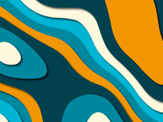 Paper art cartoon abstract waves. Paper carve background. Modern origami design template.Paper cut background. Abstract realistic paper decoration for design textured