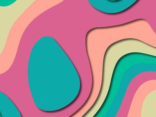 Paper art cartoon abstract waves. Paper carve background. Modern origami design template.Paper cut background. Abstract realistic paper decoration for design textured