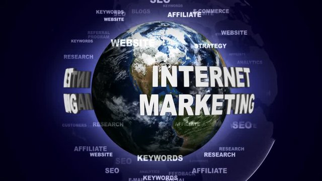 INTERNET MARKETING Text Animation and Earth, Rendering, Background, Loop, 4k
