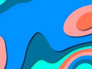 Paper art cartoon abstract waves. Paper carve background. Modern origami design template.Paper cut background. Abstract realistic paper decoration for design textured