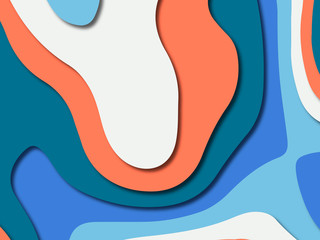 Paper art cartoon abstract waves. Paper carve background. Modern origami design template.Paper cut background. Abstract realistic paper decoration for design textured