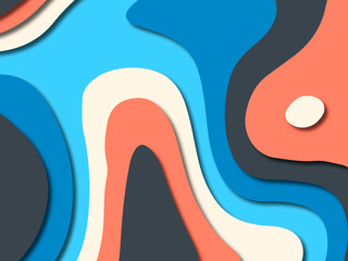 Paper art cartoon abstract waves. Paper carve background. Modern origami design template.Paper cut background. Abstract realistic paper decoration for design textured