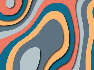 Paper art cartoon abstract waves. Paper carve background. Modern origami design template.Paper cut background. Abstract realistic paper decoration for design textured