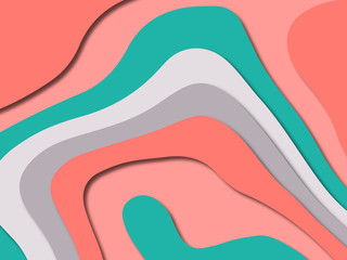 Paper art cartoon abstract waves. Paper carve background. Modern origami design template.Paper cut background. Abstract realistic paper decoration for design textured