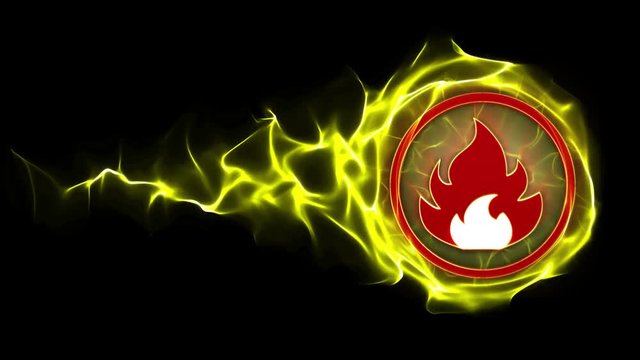 Flame, Flammable Danger Symbols in Particles Ring Animation, Rendering, Background, Loop, 4k
