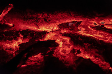 Close up image of coals fire at night