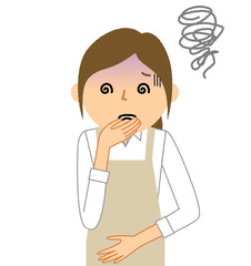 エプロンの女性　吐気