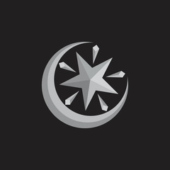 shine moon star 3d gradient logo vector