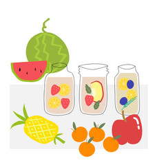 vector hand drawn fruit infused water in clear jar