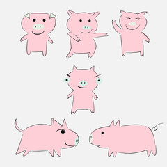 vector hand drawn pink pigs