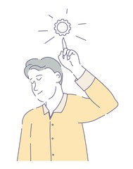 Man having idea or answer decision making cogwheel