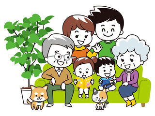 ソファーで家族団欒