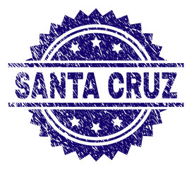 SANTA CRUZ stamp seal watermark with distress style. Blue vector rubber print of SANTA CRUZ label with dust texture.