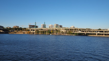 The Willamette River and its bridges in downtown Portland, Oregon.