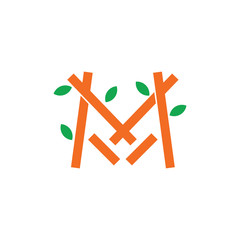 letter m leaf wood symbol logo vector