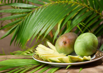 Green mango slices outdoor