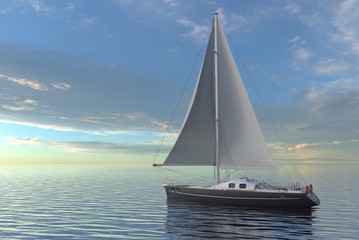 Sailing on sea and sunset 3d illustration