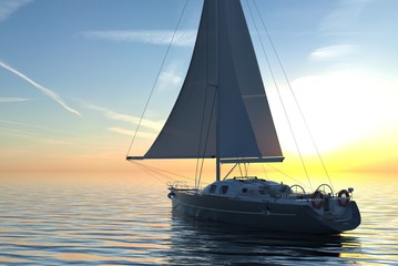 Sailing on sea and sunset 3d illustration