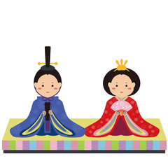 ひな祭り　お内裏様とお雛様一緒に並ぶ