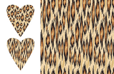 Ethnic leopard texture and Distressed ikat pattern and Vector heart shape with wild print