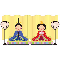 ひな祭り　お内裏様とお雛様　金屏風