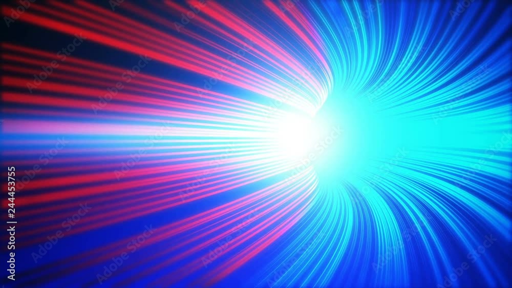 Poster red and blue speed motion in highway tunnel with light flare for futuristic network connection techn
