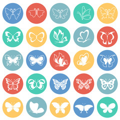 Butterfly icons set on color circles background for graphic and web design, Modern simple vector sign. Internet concept. Trendy symbol for website design web button or mobile app