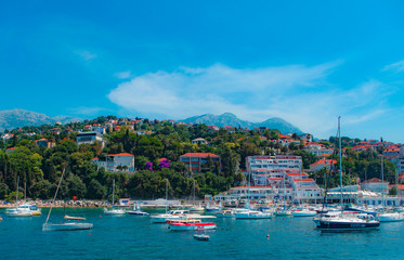 Fototapeta na wymiar boats and yachts in boka kotor bay in montenegro marina