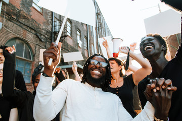 Ecstatic protesters at a demonstration