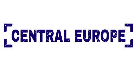 CENTRAL EUROPE tag seal print with corroded texture. Text title is placed inside corners. Blue vector rubber print of CENTRAL EUROPE with retro texture.