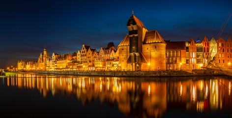 view of the beautiful buildings of the historical part of Gdansk.Niight photography
