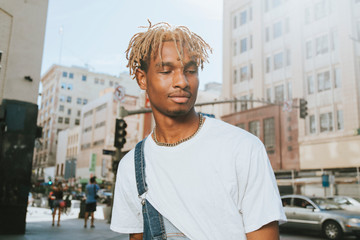 Young guy with dreadlocks in downtown LA