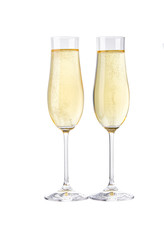 Two glasses of champagne isolated on white background