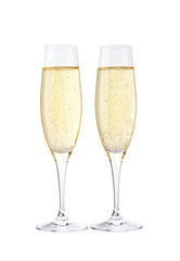 Two glasses of champagne isolated on white background