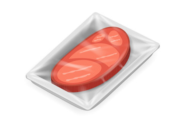 Food pack isolated meat isometric disposable 3d realistic shop package box design vector illustration