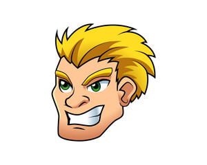 young man head happy face cartoon