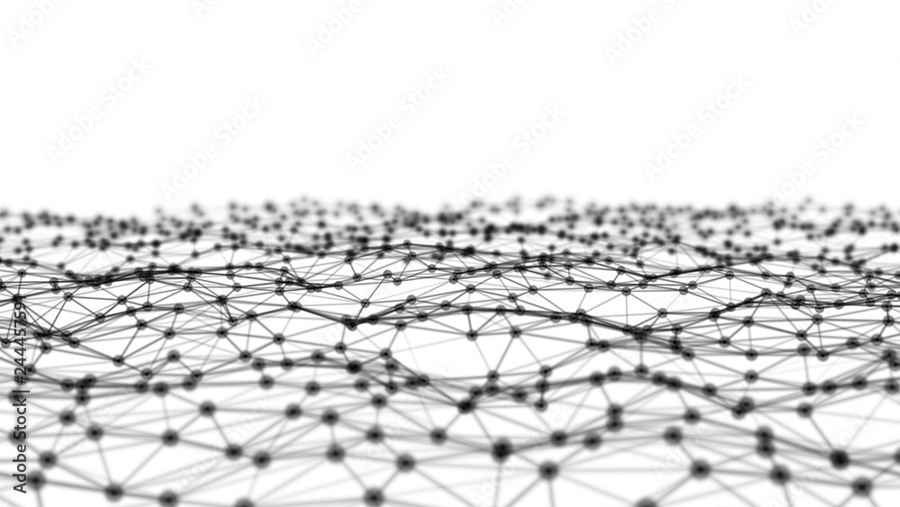 Poster black digital computer data and network connection triangle lines and spheres in futuristic technolo