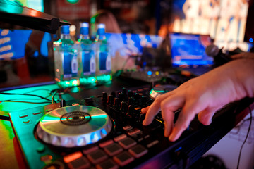 DJ console at the nightclub. Nightlife