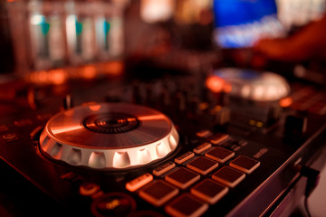 DJ console at the nightclub. Nightlife