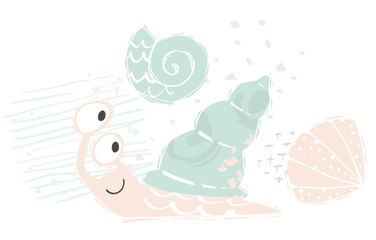 Snail baby cute print. Sweet sea animal.