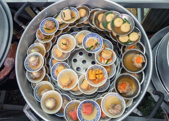 Dim-sum traditional chinese food steamed in pot