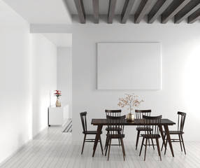 Mock up poster frame in Scandinavian style hipster interior. White modern interior. 3D illustration. © Salih